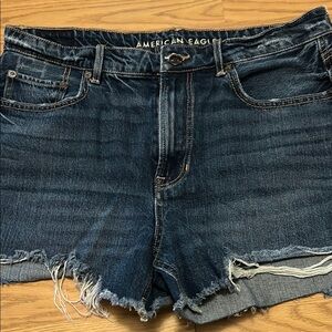 American Eagle Outfitters Dark Blue Frayed Jean Shorts